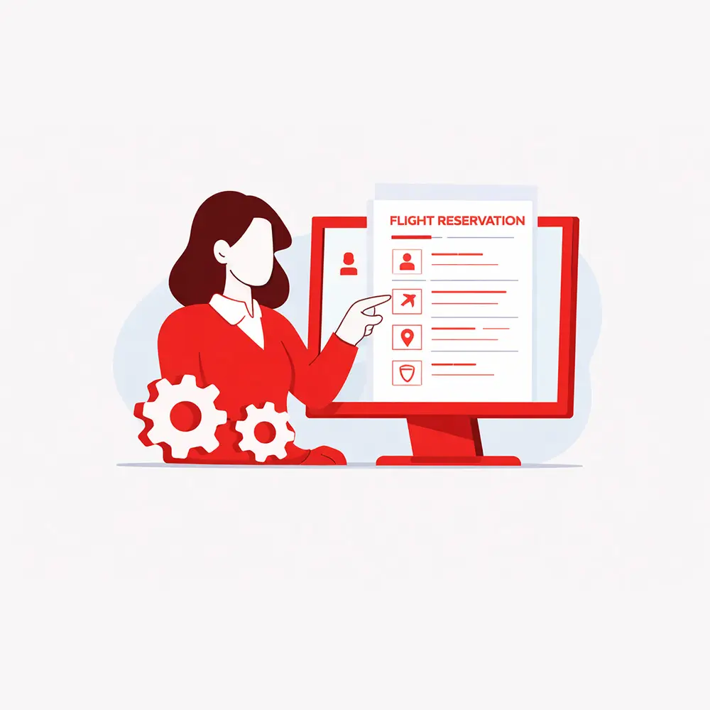 Illustration explaining what a flight pre-reservation is for visa applications, showing a temporary flight booking document used as proof of travel