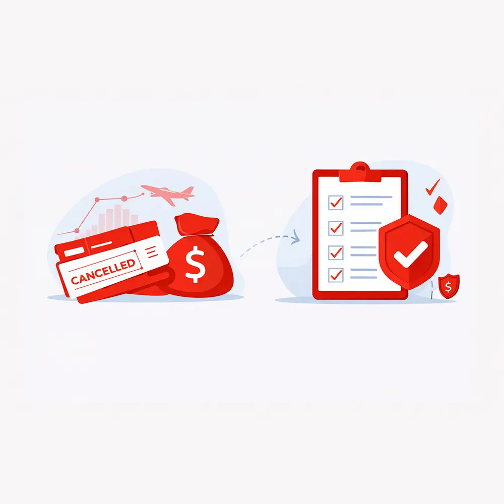 Illustration showing why a flight reservation is used for visa applications, highlighting financial safety, proof of travel, and secure application requirements